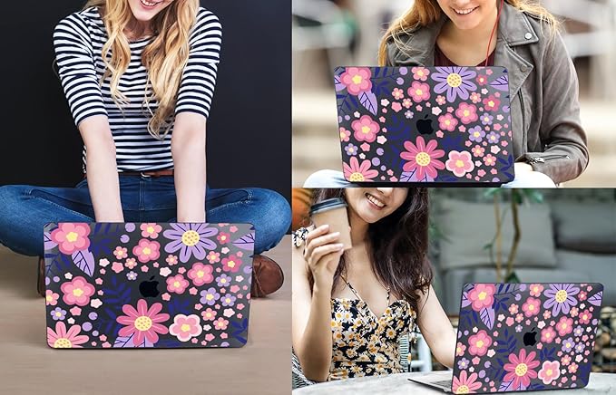 CISSOOK for MacBook Air 13 inch M1 Case 2021 2020 2019 2018, Hard Shell Case Keyboard Skin Screen Protector for MacBook Air 13.3 A2337 A2179 A1932, Stylized Flowers
