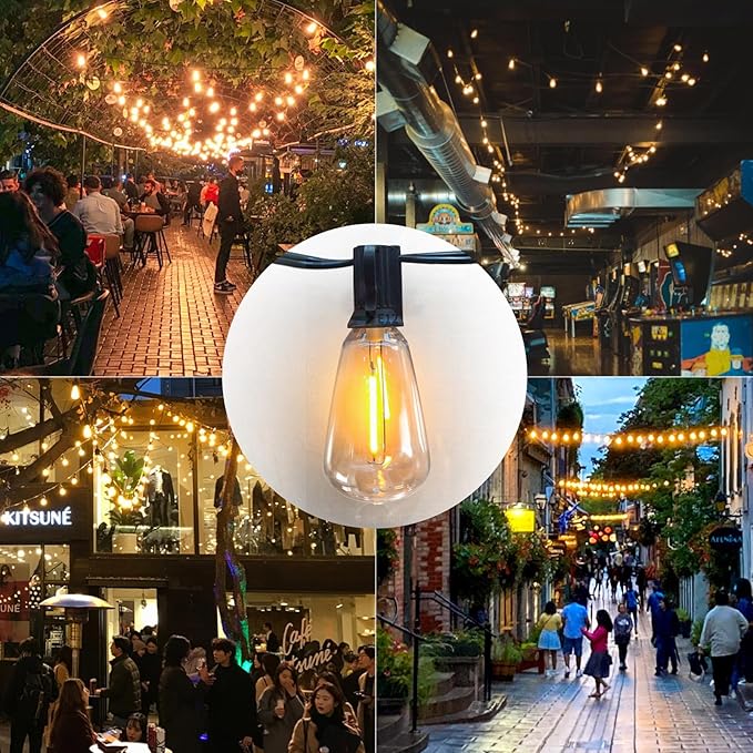 LED Outdoor Edison String Light 400FT Patio Lights with 200+8 Extral Shatterproof ST38 Vintage 2200K Bulbs Outside Lights Waterproof for Patio Porch Pergola Garden backyard,4Pack x 100FT Connectable