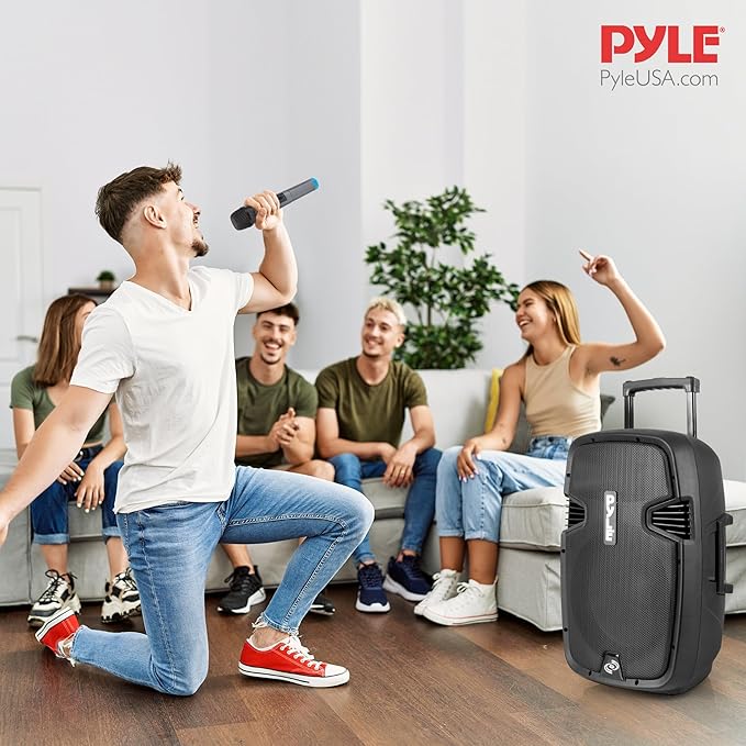 Pyle Wireless Portable PA Speaker, 1000W Bluetooth Loudspeaker, 12” Subwoofer, Dual High-Powered PA System, 2-Way Full Range Audio, Includes Wireless Mic, USB/SD Input, for Outdoor and Event Use