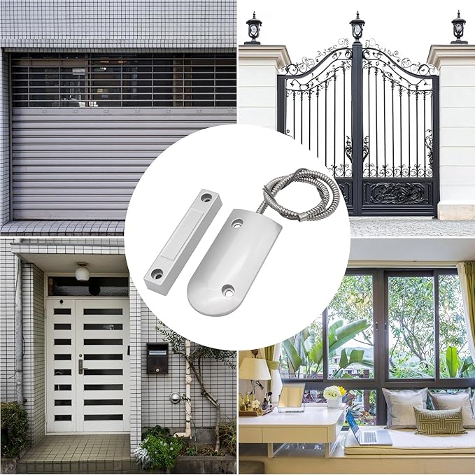 Magnetic Reed Switch Wired Surface Mount Normally Closed NC Contact Sensor Alarm Magnetic Door Switch with 2 Wires, Zinc Alloy Sliver, OC-60