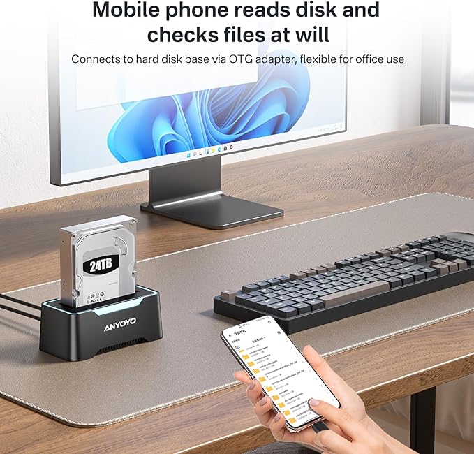 USB-C Hard Drive Docking Station, 2.5"/3.5" Inch SATA Enclosure with Cable, Speed up to 5Gbps, Tool-Free USB 3.0 to SATA External Hard Drive Dock with 12V/2A Power. Support up to 24TB