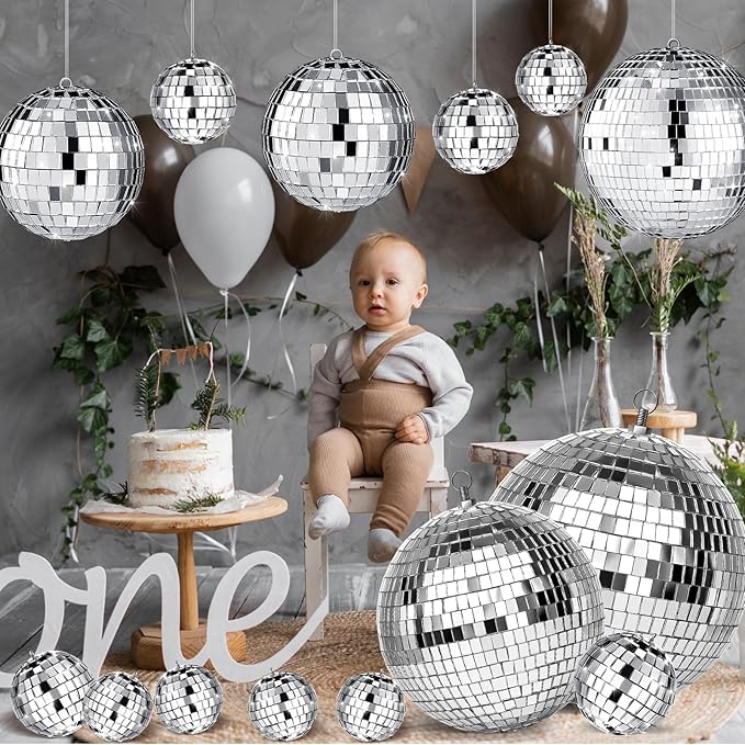 17 Pcs Disco Ball Decorations Assorted Size Disco Ball Ornaments, Mini Large Hanging Party Favors for Christmas New Year Weddings Decor Festival Stage Prop(12, 8, 6, 4, 3.2 Inch)