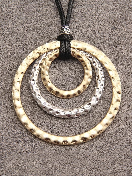 GelConnie Boho Necklaces for Women Vintage Silver Circles Long Pendant Necklace Cowgirl Sweater Necklace Adjustable Leather Choker Necklace for Women