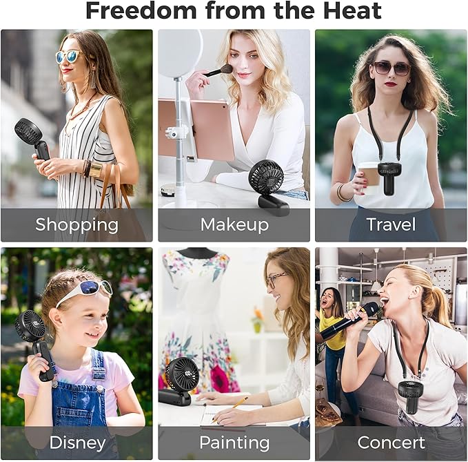 Portable Handheld Fan, 5000mAh Rechargeable Battery, Max 15H Cooling, 4 Speeds, LED Display, Foldable Design, 3-IN-1 Personal Pocket Fan with lanyard for Travel Outdoors Makeup Concert Commute