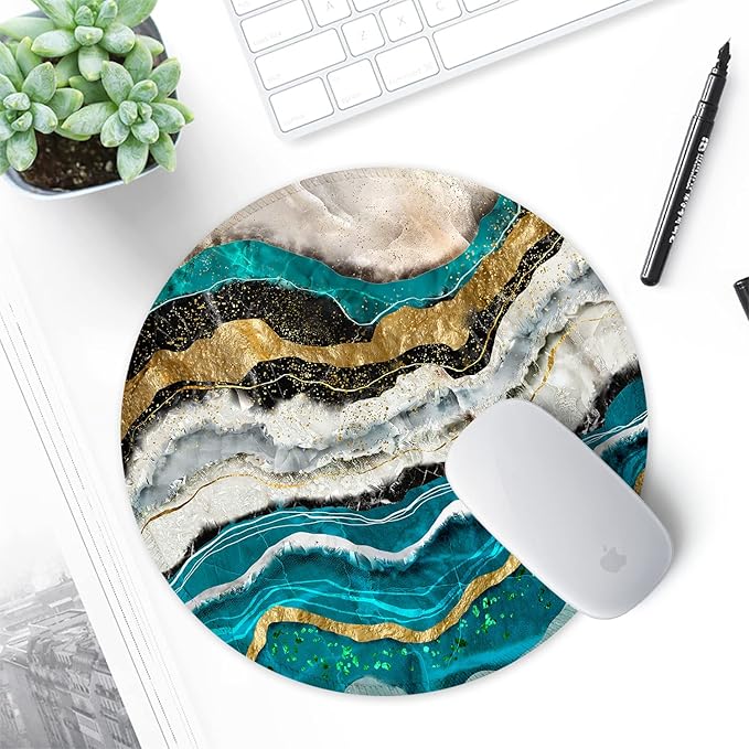 ITNRSIIET Round Mouse Pad with Stitched Edge Premium-Textured Waterproof Non-Slip Rubber Base Desktop Protection Mat Diameter 8.7 inches, Abstract Light Luxury