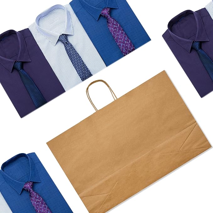 GSSUSA 16x6x12 Large Paper Bags with Handles 100Pcs, Gift Bags, Bag for Small Business Bulk, Brown Paper Shopping Bag for Boutique, Merchandise, Clothing, Grocery, Food Service Take Out