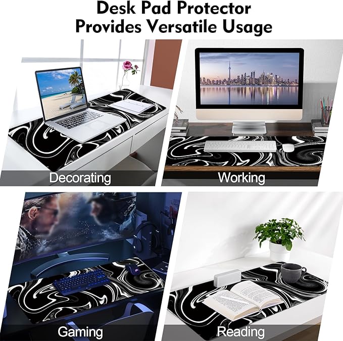 Gaming Mouse Mat Forest Background Pattern XXL XL Large Mouse Mat Long Extended Mouse Pad Desk Mat Non-Slip Rubber Mice Pads Stitched Edges Thin Pad (Wave Black)