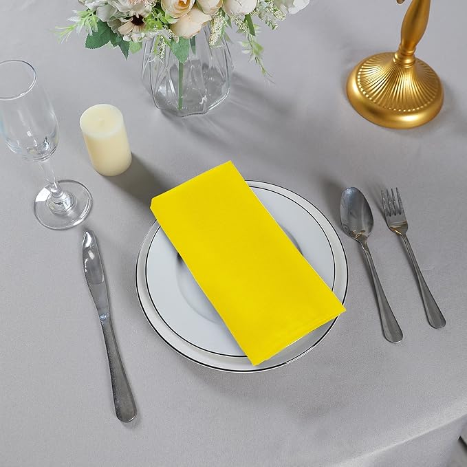 Cloth Napkins 17x17 inch Washable Polyester Dinner Napkins Soft Table Napkins for Wedding Party Dining Banquet(Yellow,50PCS)
