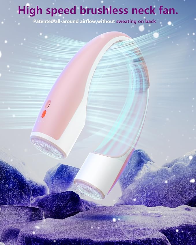 AI Neck Fan, 4 Speeds Adjustable Portable Personal Fan Rechargeable, 4000 mAh Battery Faster Cooling Wearable Fan, Ultra Quiet for Home, Office, Travel, Outdoor - PInk