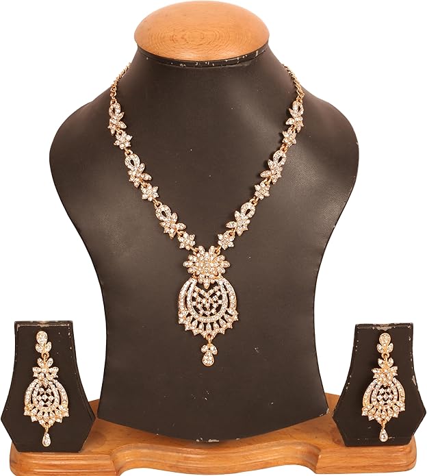 Touchstone Indian jewelry sets for women maang tikka wedding guest gold necklace bollywood jewellery set pageant elegant prom bride accessories western crystal chunky rhinestone necklaces