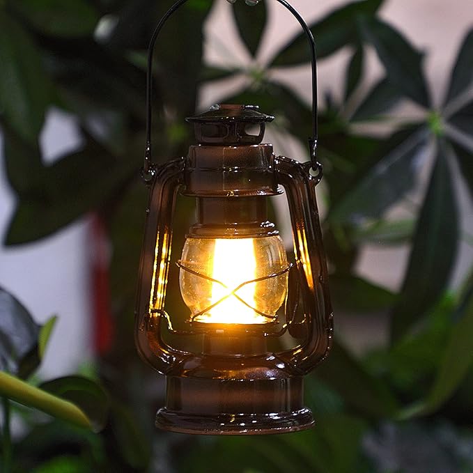 Hortsun 6 Pcs 12 Inch Vintage LED Hurricane Lantern 12 Warm LEDs and Dimmer Switch Battery Operated Farmers Hanging Lantern for Indoor Outdoor Camping Usage Decor