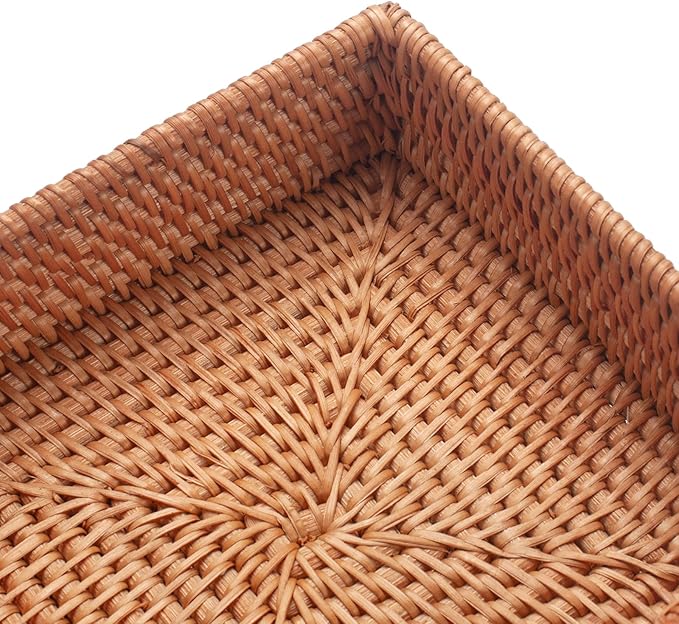 Rattan Napkin Holder Square, Napkin Holders for Paper Napkins, 7.5" x 7.5" x 2.5", Wicker Napkin Tray, Woven Guest Towel Holder for Restaurant/Kitchen/Bathroom Napkin Holder for Table