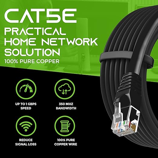 GearIt 24-Pack, Cat5e Ethernet Patch Cable 10 Feet - Snagless RJ45 Computer LAN Network Cord, Black
