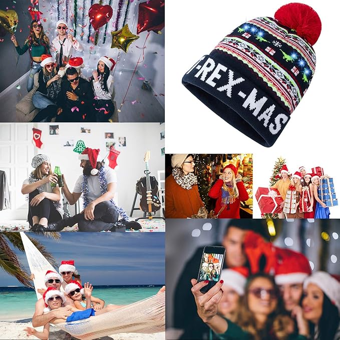 RAISEVERN Unisex Ugly LED Christmas Hat Novelty Colorful Light-up Stylish Knitted Sweater Xmas Party Beanie Cap(6 Lights)