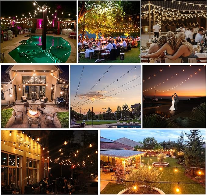 Outdoor String Lights 150 FT Patio Lights String with 75 Dimmable ST38 Plastic LED Bulbs,Vintage Shatterproof Edison String Lights Waterproof for Bistro Balcony Backyard and Gazobos.