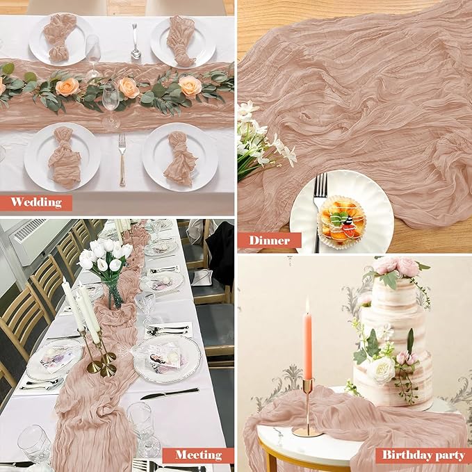 2 Pack 10 Ft Cheesecloth Table Runner Light Pink Gauze Long Table Runners Boho Gauze Cheese Cloth Table Runner Rustic Sheer Runner for Wedding Party Table Decor ( 35 x 120 Inch )