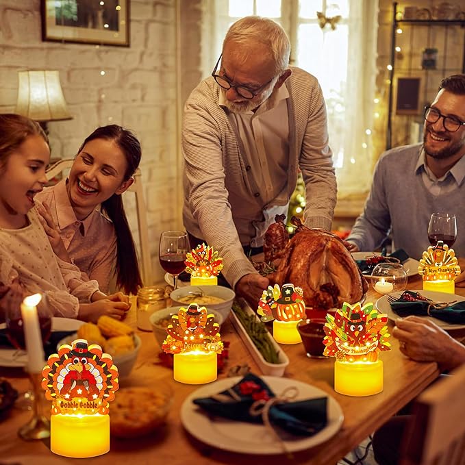 6 PCS Turkey Tea Lights Candles Thanksgiving Table Decorations, LED Flameless Tealight Candles Battery Operated Thanksgiving Decorations Centerpieces Turkey for Table Home Indoor Party Decor Gifts
