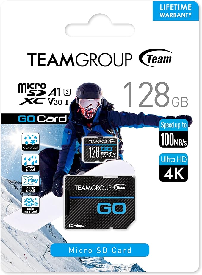 TEAMGROUP GO Card 128GB x 2 Pack Micro SDXC UHS-I U3 V30 4K for GoPro & Action Cameras High Speed Flash Memory Card with Adapter for Outdoor, Sports, 4K Shooting TGUSDX128GU364