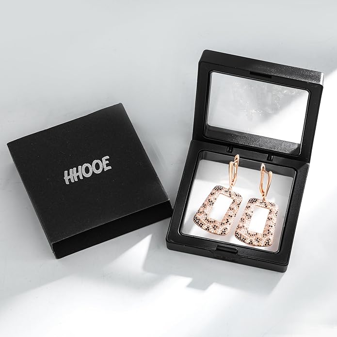 Rose Gold Hoop Earrings for Women, 925 Silver-Plated Thickened Hypoallergenic Earrings, CZ Black Gemstone-Inlaid Earrings - Women's Fashion Jewelry