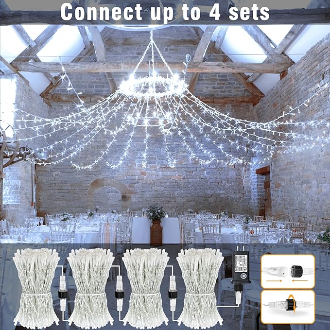 Christmas Lights Indoor, 132FT 400 LED Outdoor String Lights with 8 Modes Waterproof, Plug in Fairy Twinkle Lights Clear Wire for Home Wedding Patio House Garden Decorations