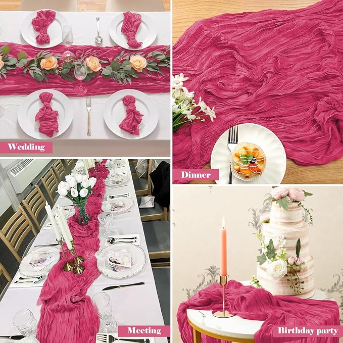 2 Pack 10 Ft Cheesecloth Table Runner Rose Red Gauze Long Table Runners Boho Gauze Cheese Cloth Table Runner Rustic Sheer Runner for Wedding Party Table Decor ( 35 x 120 Inch )