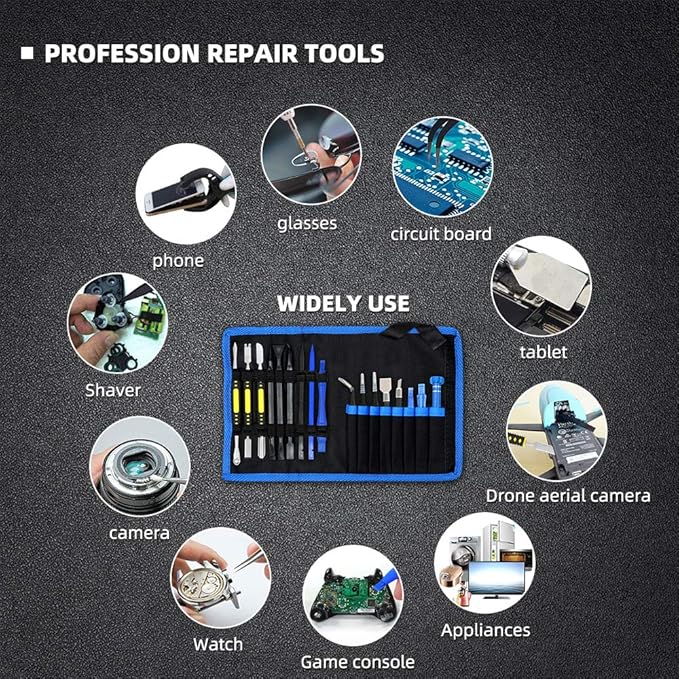 18 in 1 Electronics Repair Tool Kit, Precision Screwdriver Set, Opening Pry Tool Kit and Screen Opening Pliers with Portable Bag for Repair Mobile Phone, Laptop, Tablets, Watch
