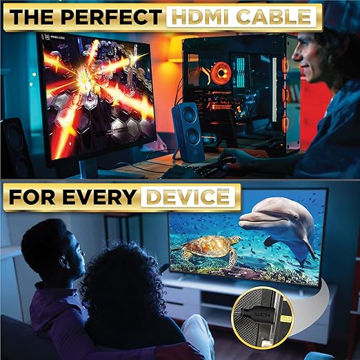 PowerBear 4K HDMI Cable 0.5 ft | High Speed, Braided Nylon & Gold Connectors, 4K @ 60Hz, Ultra HD, 2K, 1080P, ARC & CL3 Rated | for Laptop, Monitor, PS5, PS4, Xbox One, Fire TV, Apple TV & More