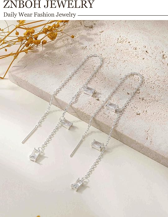 Gold Silver Dangle Earrings for Women Trendy 14K Gold Plated Drop Long Threader Chain Dangling Earring Hypoallergenic Pearl Butterfly Flower Clover CZ Wedding Earrings for Brides Jewelry Gifts