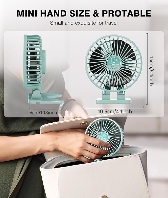 JZCreater USB Desk Fan, Mini Fan Portable, 3 Speeds Desktop Table Cooling Fan, Plug in Power Fan, Rotation Strong Wind, Quiet Personal Small Fan for Home Desktop Office Travel Bedroom, Apple Green