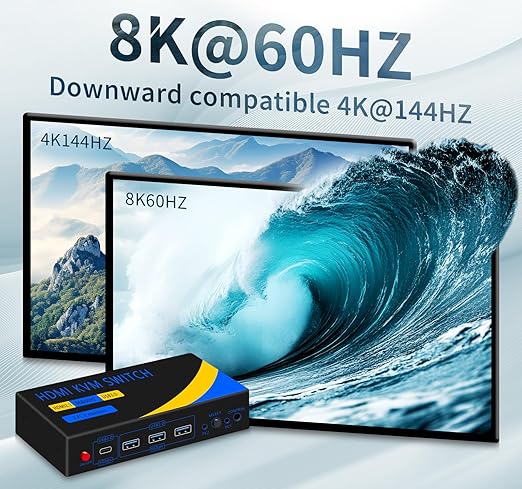 Dual Monitor Kvm Switch 2 Monitors 2 Computers HDMI 4k@60HZ,USB3.0. kvm switches 1 Monitors 2 Monitor 2 Computers,USB switcher 2 Computers Keyboard Mouse Switch (USB3.0+8KHDMI(3A1C))