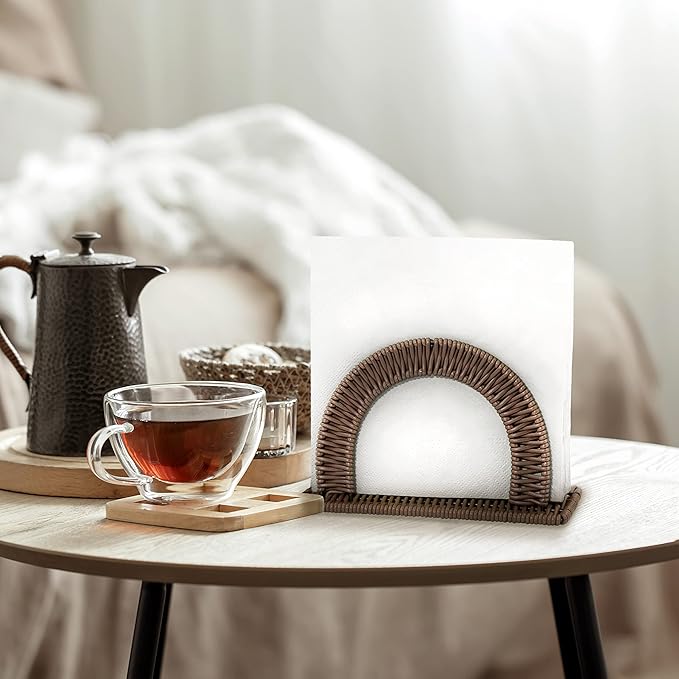 Paper Napkin Holder, Dinner Napkin Dispenser, Upright Rustic Tissue holder, Standing Tissue box, Resin Wicker, Dark Brown