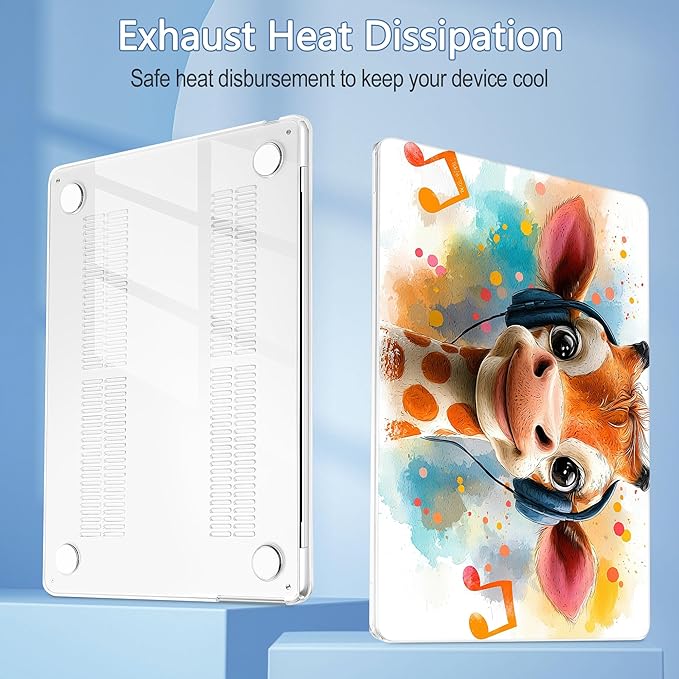Mektron Compatible with M4 MacBook Air 15 inch Case 2025 A3241 2024 2023 M3 A3114 A2941 M2 Liquid Retina Display Touch ID, Plastic Hard Case & Keyboard Skin & Screen Protector - Cute Giraffe