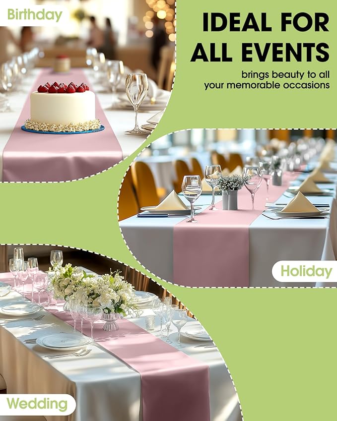 Pureegg Dusty Pink Plastic Table Runners - 12 Pack, 14'' x 108'', Water Resistant & Disposable Centerpiece Decorations for Table Cloth, Wedding, Birthday, Holiday, Baby Shower, Party, Home Decor