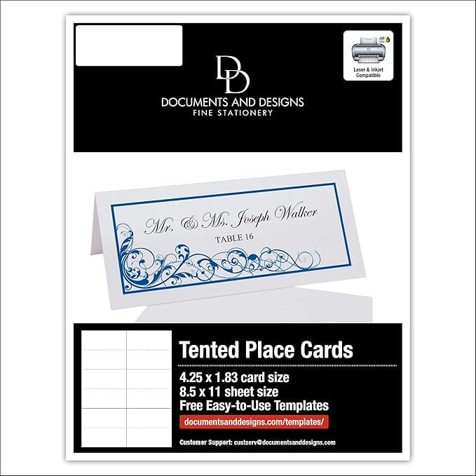 Scribble Vintage Swirl Printable Place Cards, Royal Blue (Choose Color), Set of 60 (10 Sheets), Laser & Inkjet Printers - Wedding, Party, Dinner, and Special Events