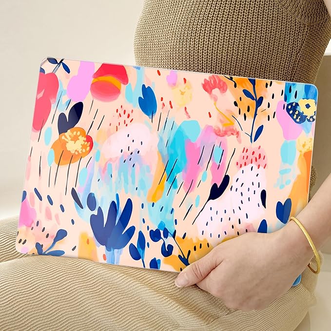 TWOLSKOO Compatible with M4 MacBook Air 15 inch Case 2025-2023 Released Model M4 A3241 M3 A3114 M2 A2941, Plastic Hard Shell & Screen Protector & Keyboard Cover &Type C Adapter, Bright Abstract Floral