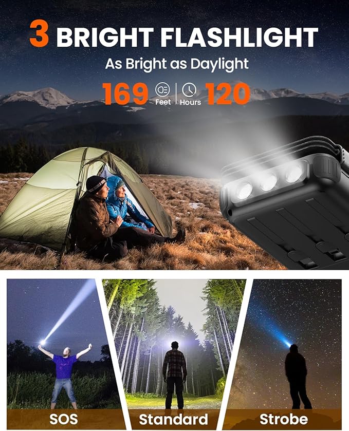 SOARAISE Wireless Solar Power Bank, 25000mAh Solar Charger with Built-in 3 Cables, Dual Outputs, 4 Solar Panels & 3 LED Flashlights, Portable Phone Charger for Outdoor Camping(Black)