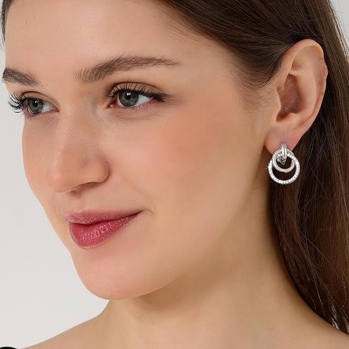 14K Gold Plated Chunky Clip On Earrings for Women 14k Gold Knot Link Clip Earrings Silver Rhinestone Hoop Clip On Earrings Jewelry for Women
