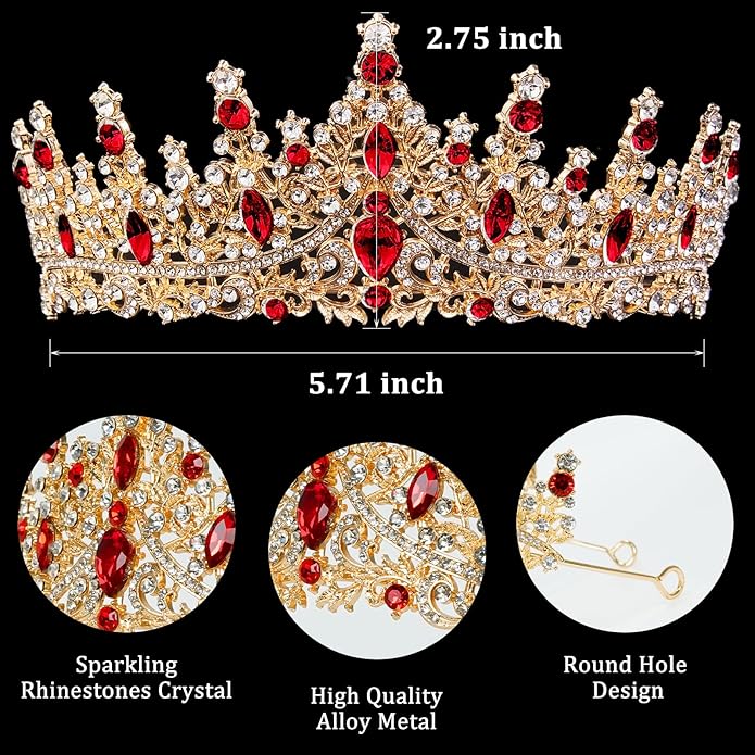 Gold Crown for Women Crystal Princess Tiaras Rhinestone Queen Headband Wedding Bridal Hair Accessories Birthday Prom Pageant Party Coming of Age Ceremony Photo Props