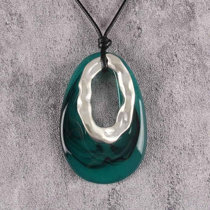 Boho Leather Necklace Women Bohemian Brown Circle Pendant Necklace Choker Long Necklaces for Women Boho Ring Large Pendant