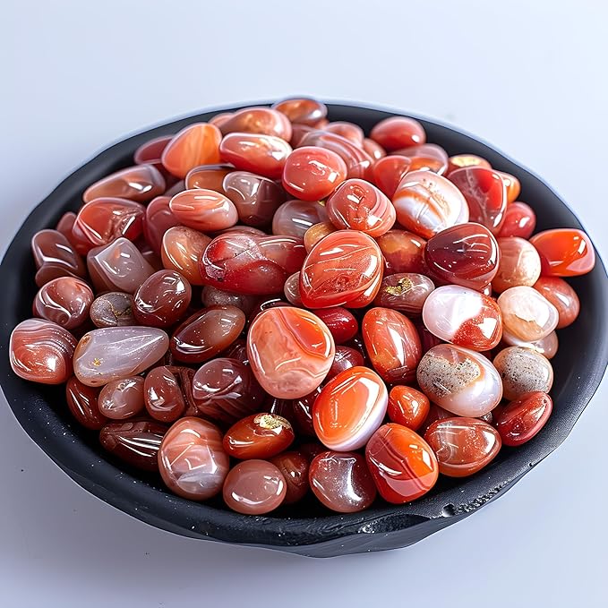 Polished Carnelian Crystal Set, 0.4",128 Pcs - Handpicked Tumbled Stones and Crystals Bulk for Healing, Reiki, Meditation, Witchcraft and Home Decor,S-Africa Red Agate
