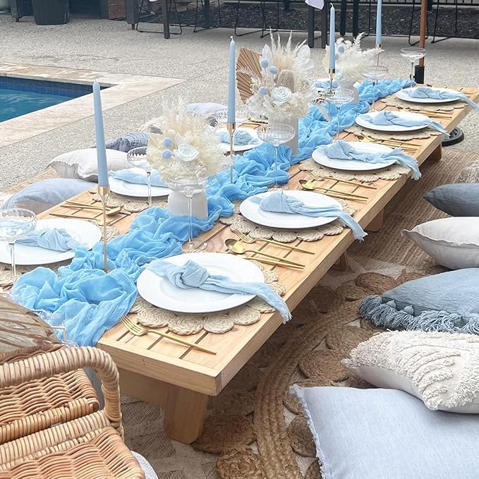 6 Pack Baby Blue Cheesecloth Table Runner 10FT Boho Cheese Cloths Gauze Fabric Table Runners 120 Inch Rustic Sheer for Wedding Birthday Party Baby Shower Centerpiece Home Decorations