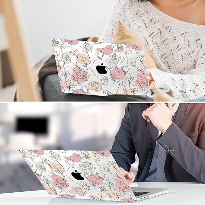 TWOLSKOO Compatible with M4 MacBook Air 15 inch Case 2025-2023 Released Model M4 A3241 M3 A3114 M2 A2941, Plastic Hard Shell & Screen Protector & Keyboard Cover & Trackpad Film, Line Flowers