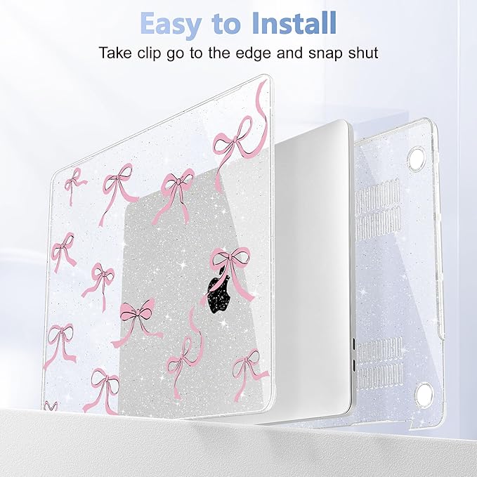 May Chen Case for MacBook Pro 13 inch M2 2023,2022,2021,2020 A2338 M1 A2251 A2289, Plastic Hard Shell Case for MacBook Pro 13" with Touch Bar Fits Touch ID, Clear Glitter Bow