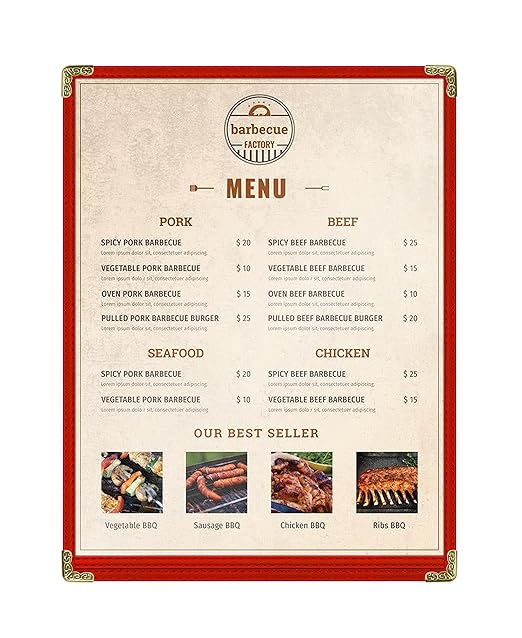 Goodsmart Restaurant Menu Covers – 25 Pack Red 2-View, Top-Loading Menu Holders, Vinyl & Plastic Café Menu Covers, Clear Menu Sleeves, Fits 8.5" x 11", Leather-Style Design, Gold Corners