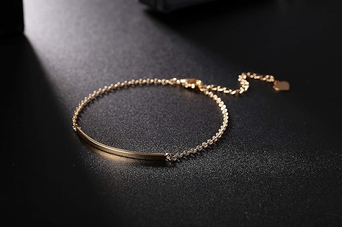 PERNNLA PEARL Dainty Gold Bar Bracelet for Women Simple Delicate Thin Cuff Bangle Hook Bracelet 18K Gold Plated Handmade Minimalist Jewelry