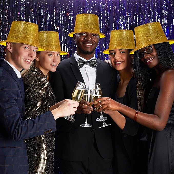 Hillban 50 Pack Glitter Top Hats Bulk Happy New Year Shiny Magician Top Hat for Adults Costume Party
