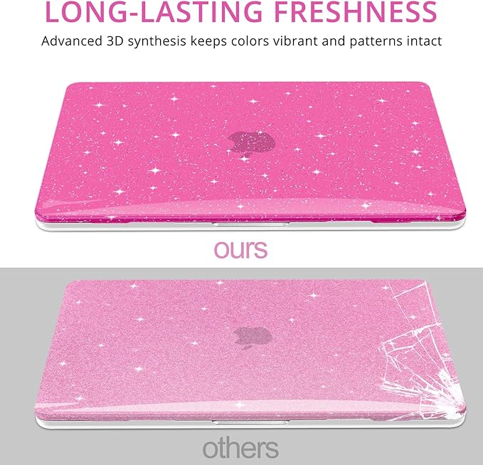 Anban Compatible with MacBook Pro 13 inch Case M2 M1 2025-2016 A2338 A2251 A2289 A2159 A1989 A1706 A1708, Plastic Hard Shell+Keyboard Cover+Screen Skin for MacBook Pro 13.3 inch Case, Shiny Hot Pink