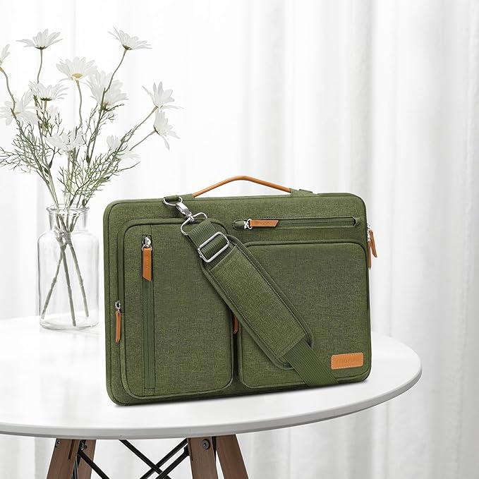 MOSISO 360 Protective Laptop Shoulder Bag,17-17.3 inch Computer Bag Compatible with MacBook, HP, Dell, Lenovo, Asus Notebook,Side Open Messenger Bag with 4 Zipper Pockets&Handle, Olive Green