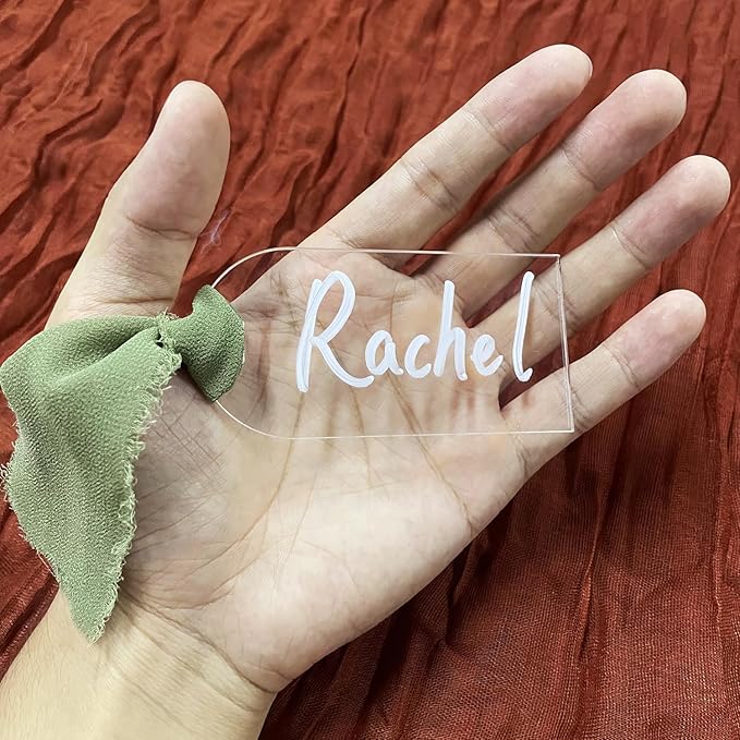 10Pcs Acrylic Place Card for Wedding Clear Transparent Acrylic DIY Table Seating Cards Wedding Supplies with Green Ribbon