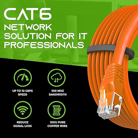 GearIT Cat 6 Ethernet Cable (24-Pack 0.5 Feet) Cat6 Network Patch, 10Gbps, RJ45, Snagless Cord, Gold-Plated Connectors, Internet for PC, TV, Tablet, Router, Printer, Servers, IT Data Center - Orange